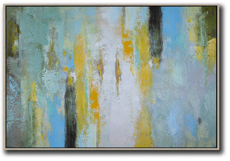 Large Modern Abstract Painting,Oversized Horizontal Contemporary Art,Textured Painting Canvas Art,White,Yellow,Purple Grey,Black,Lake Blue.etc